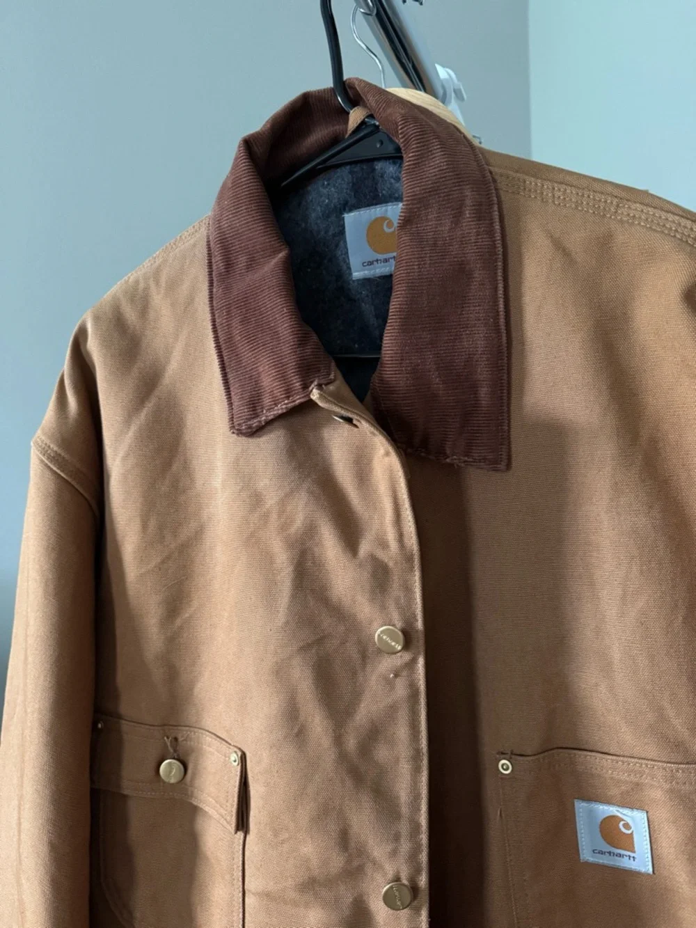 Vintage Carhartt Brown Barn Coat with Dark Brown Corduroy Collar‎ Size 3/4XL